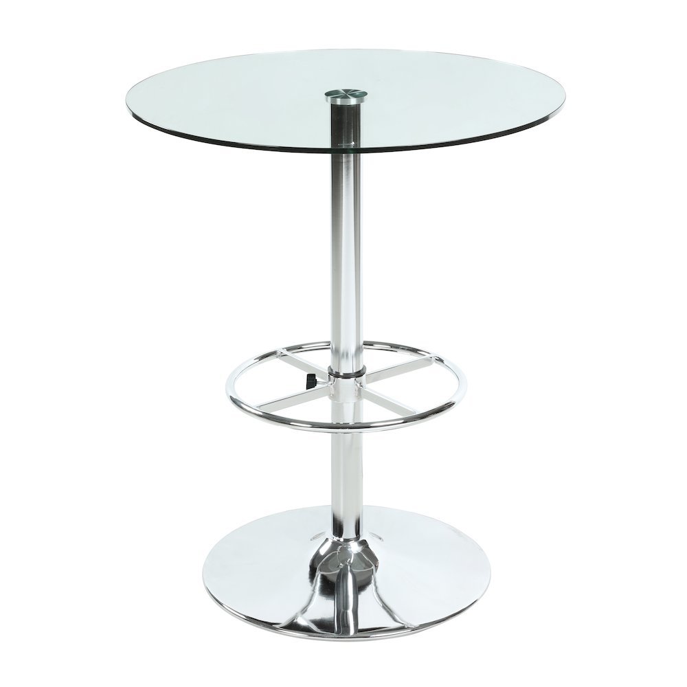 Glass Bar Table with Chrome Base – Counter Height Round Cocktail Table