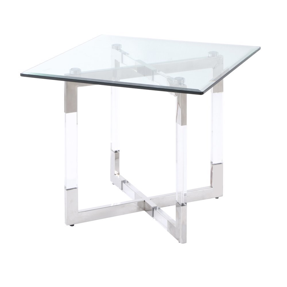 Acrylic Side Table with Glass Top - Modern Glass End Table