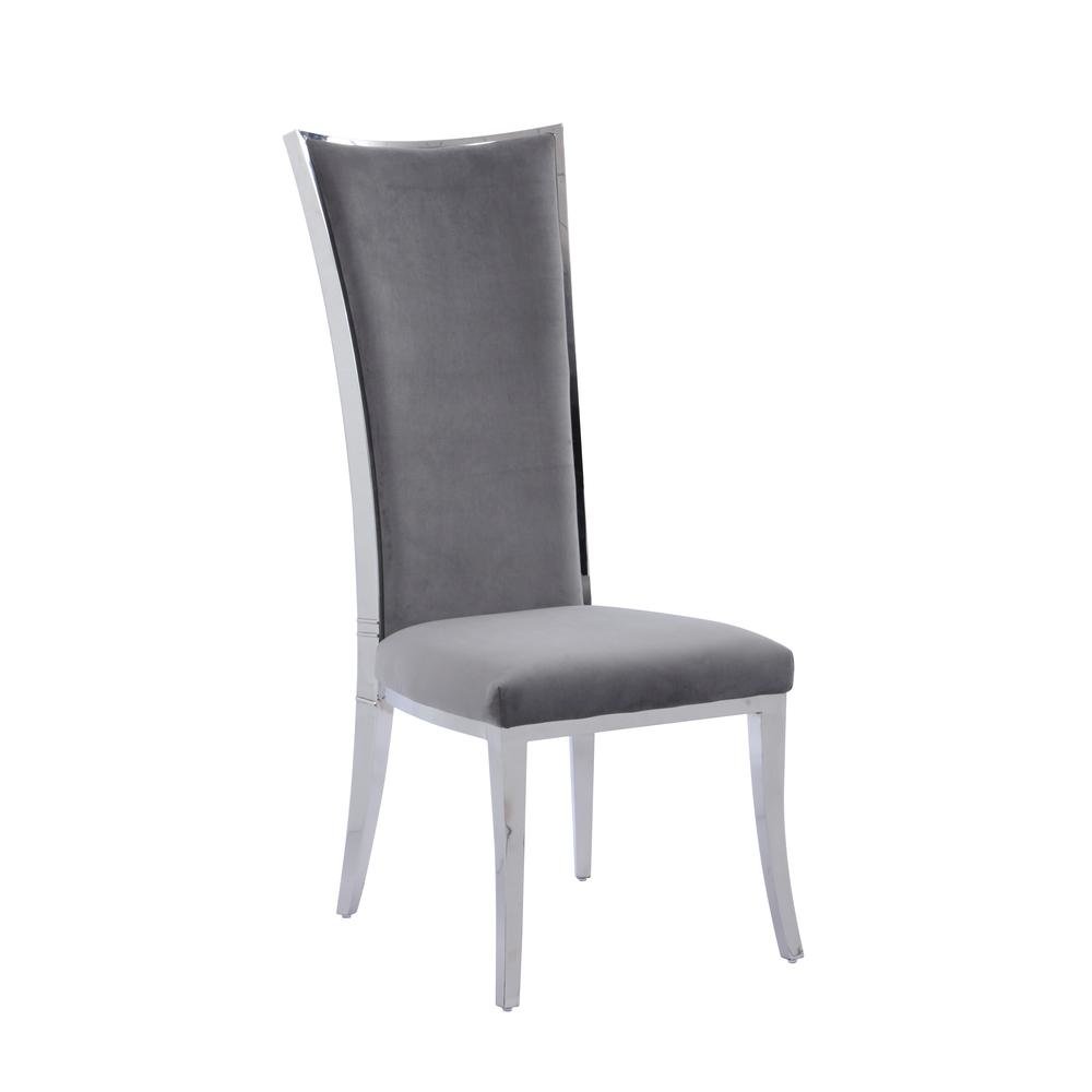 Modern Gray Dining Chair Set of 2 - Upholstered Chair with Stainless Steel Frame