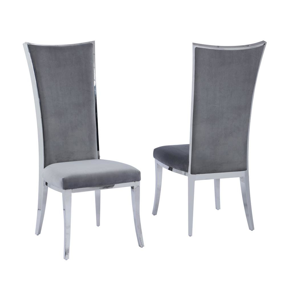 Modern Gray Dining Chair Set of 2 - Upholstered Chair with Stainless Steel Frame