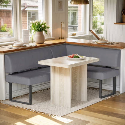 Gray Faux Leather Banquette Seating L Shaped Corner Bench Breakfast Nook