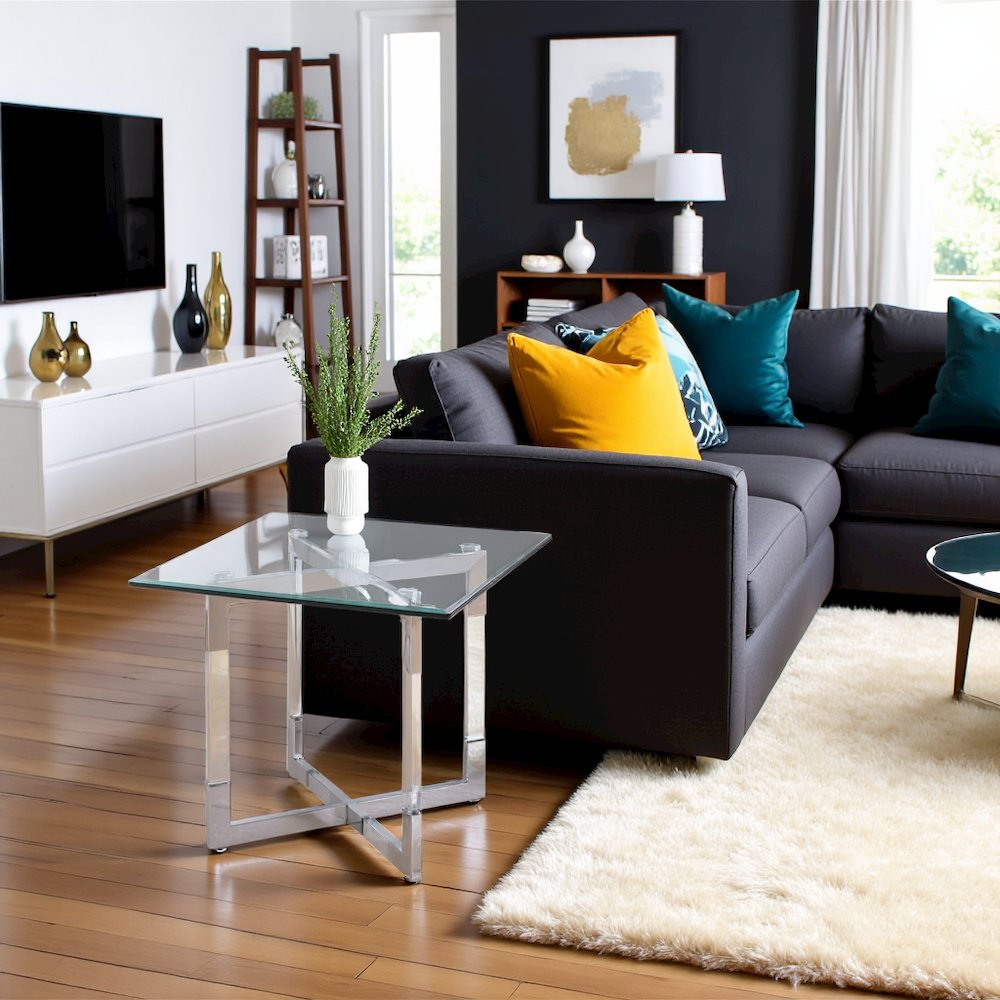 Acrylic Side Table with Glass Top - Modern Glass End Table