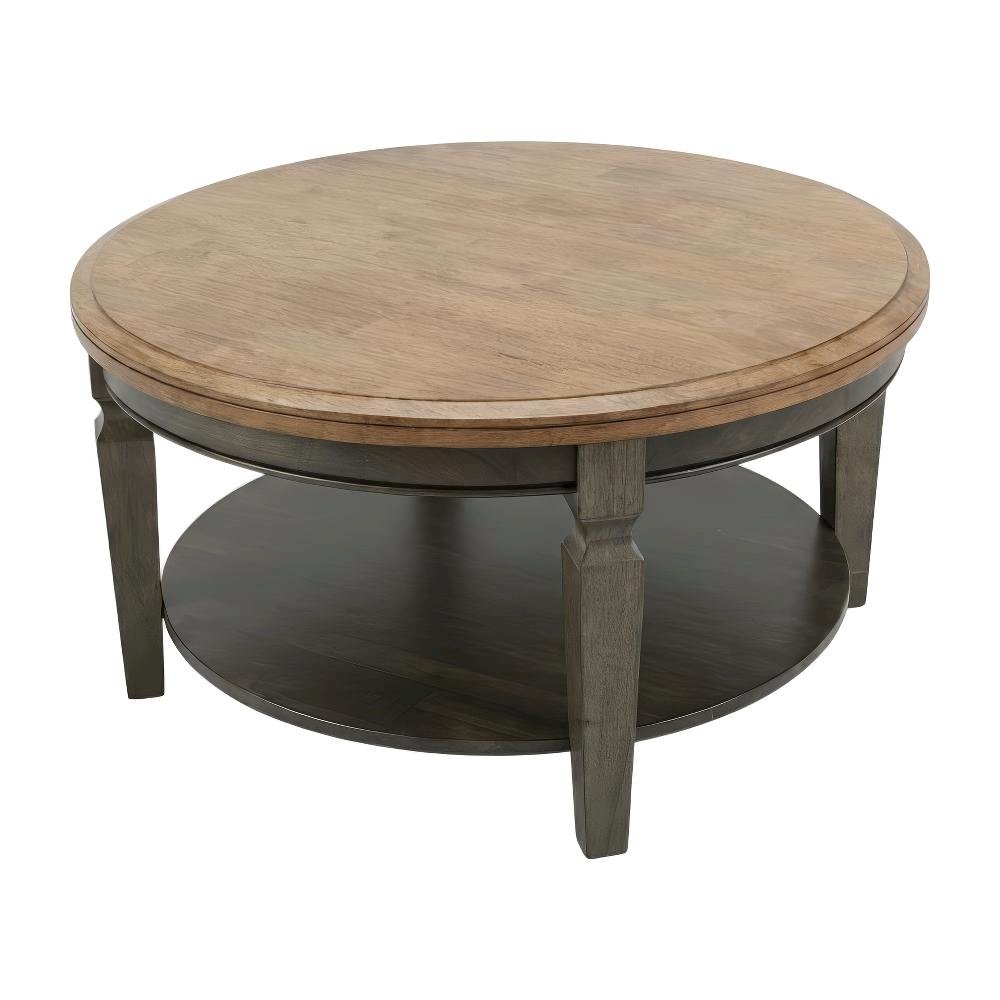 Hickory Washed Coal Round Coffee Table Hardwood Top Durable Design