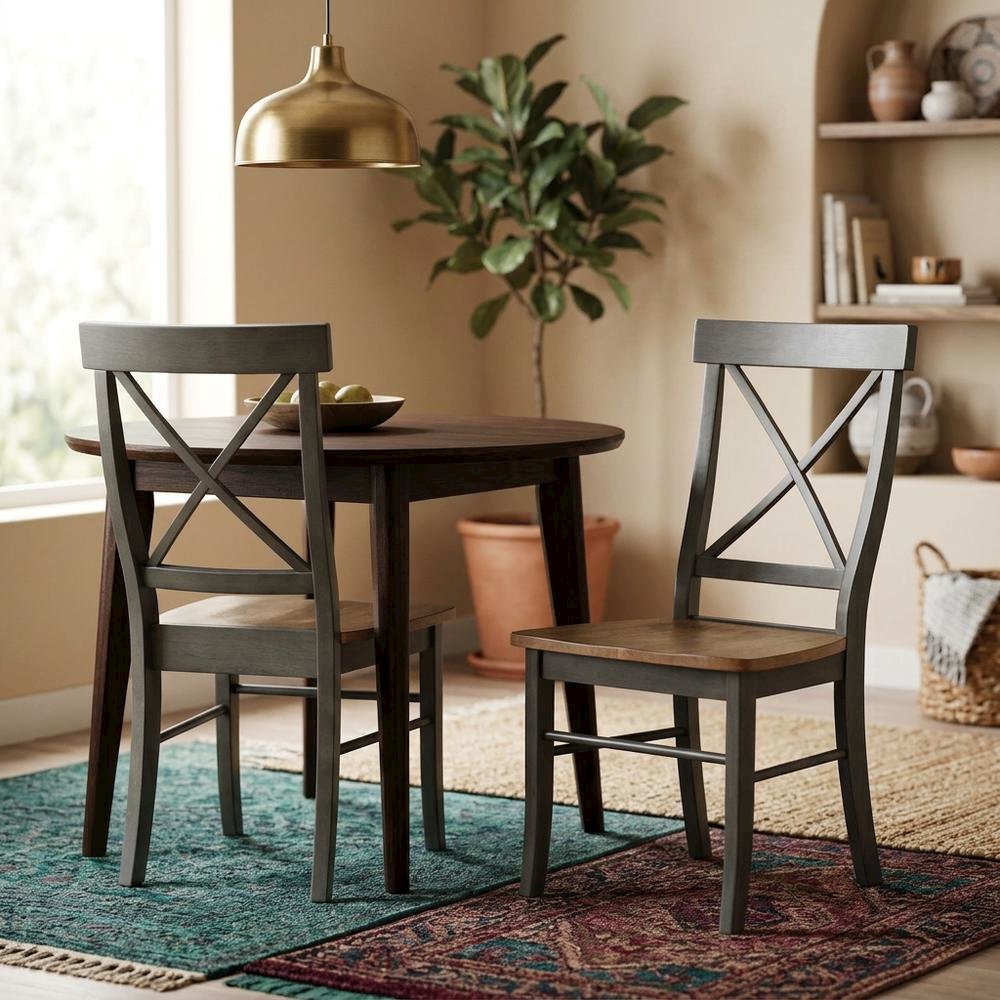 Hardwood X-Back Dining Chairs with Solid Wood Seat for Dining Room, Set of 2