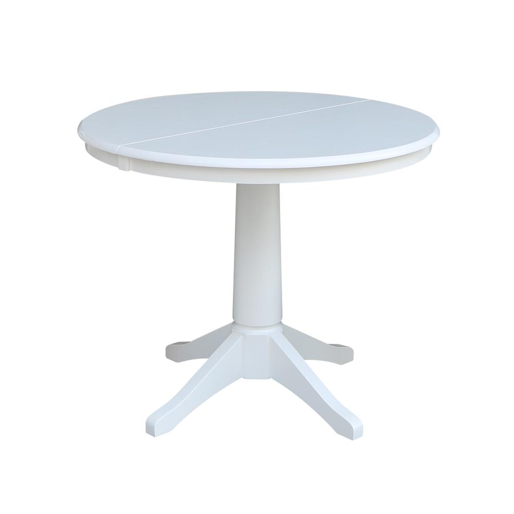 36" Round Top Pedestal Table With 12" Leaf - 28.9"H - Dining Height, White