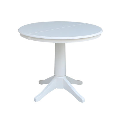 36" Round Top Pedestal Table With 12" Leaf - 28.9"H - Dining Height, White