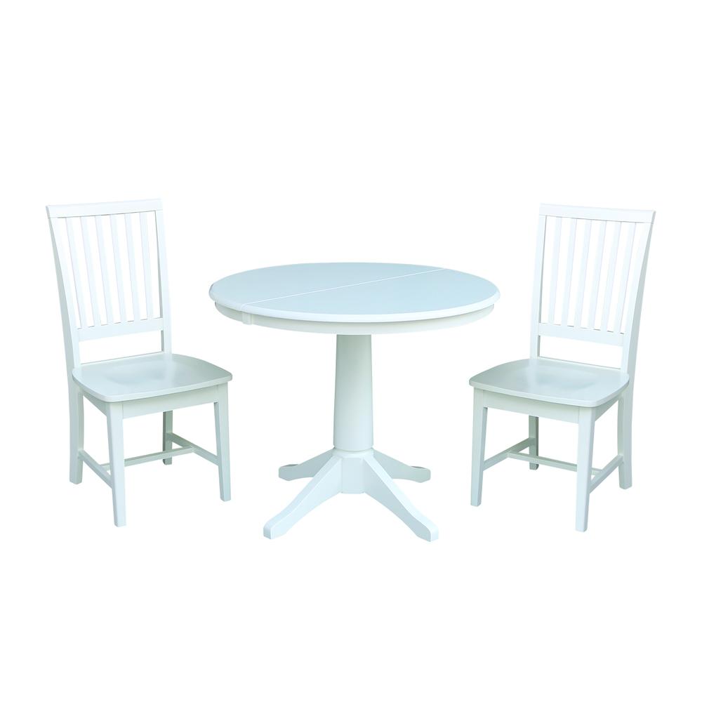 36" Round Top Pedestal Table With 12" Leaf - 28.9"H - Dining Height, White