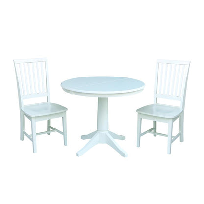 36" Round Top Pedestal Table With 12" Leaf - 28.9"H - Dining Height, White