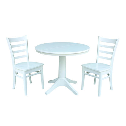 36" Round Top Pedestal Table With 12" Leaf - 28.9"H - Dining Height, White