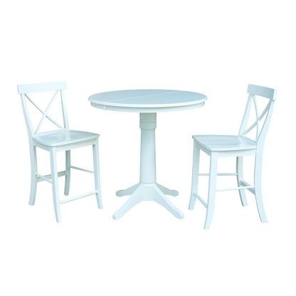 36" Round Top Pedestal Table With 12" Leaf - 28.9"H - Dining Height, White