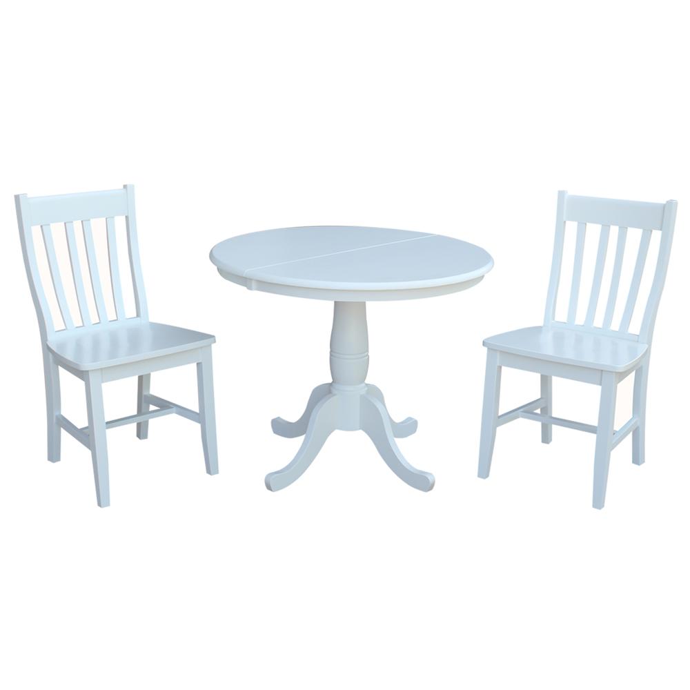 36" Round Extension Dining Table With 2 Cafe Chairs, White