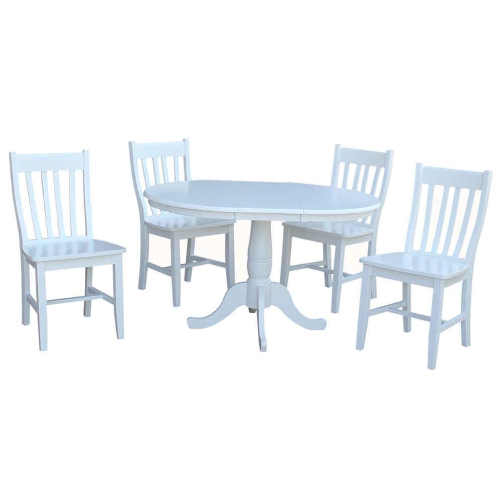 36" Round Extension Dining Table With 4 Cafe Chairs, White