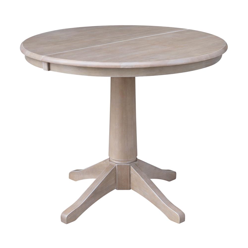 36" Round Top Pedestal Table With 12" Leaf - 28.9"H - Dining Height, Washed Gray Taupe