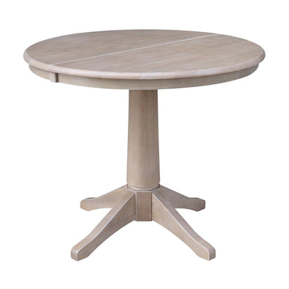 36" Round Top Pedestal Table With 12" Leaf - 28.9"H - Dining Height, Washed Gray Taupe