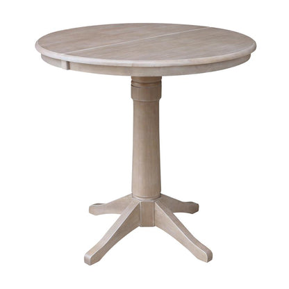 36" Round Top Pedestal Table With 12" Leaf - 28.9"H - Dining Height, Washed Gray Taupe