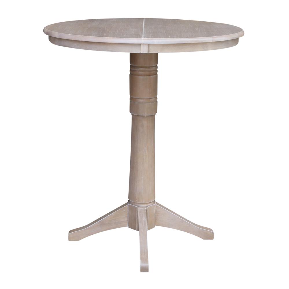 36" Round Top Pedestal Table With 12" Leaf - 28.9"H - Dining Height, Washed Gray Taupe