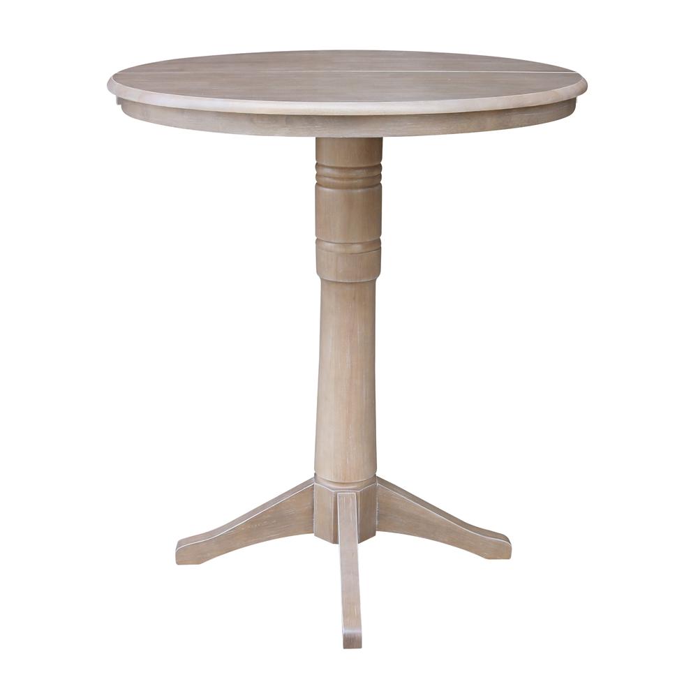 36" Round Top Pedestal Table With 12" Leaf - 28.9"H - Dining Height, Washed Gray Taupe