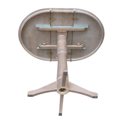 36" Round Top Pedestal Table With 12" Leaf - 28.9"H - Dining Height, Washed Gray Taupe
