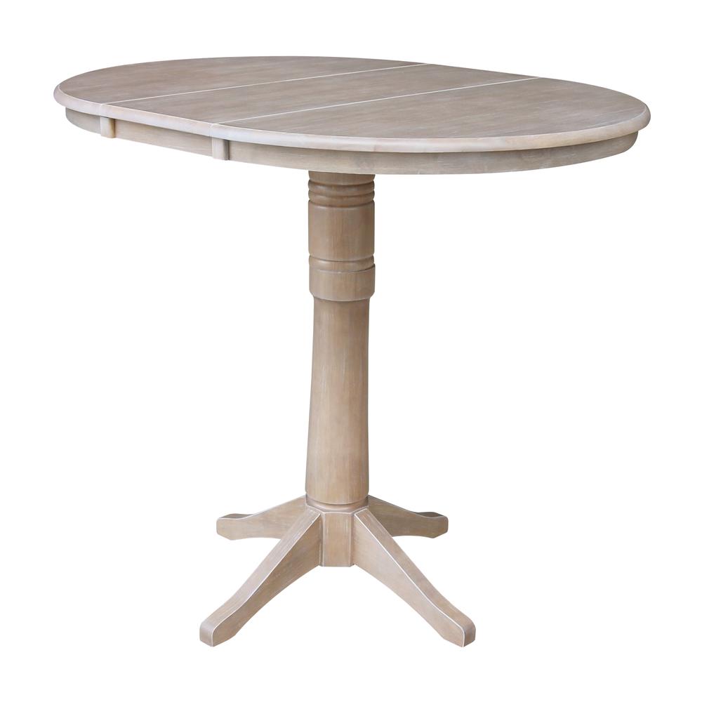 36" Round Top Pedestal Table With 12" Leaf - 28.9"H - Dining Height, Washed Gray Taupe