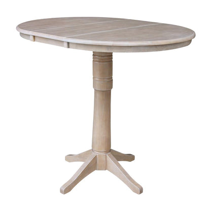 36" Round Top Pedestal Table With 12" Leaf - 28.9"H - Dining Height, Washed Gray Taupe