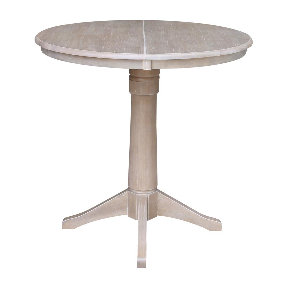 36" Round Top Pedestal Table With 12" Leaf - 28.9"H - Dining Height, Washed Gray Taupe