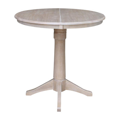 36" Round Top Pedestal Table With 12" Leaf - 28.9"H - Dining Height, Washed Gray Taupe