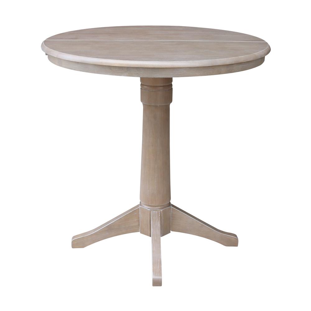 36" Round Top Pedestal Table With 12" Leaf - 28.9"H - Dining Height, Washed Gray Taupe