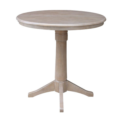 36" Round Top Pedestal Table With 12" Leaf - 28.9"H - Dining Height, Washed Gray Taupe