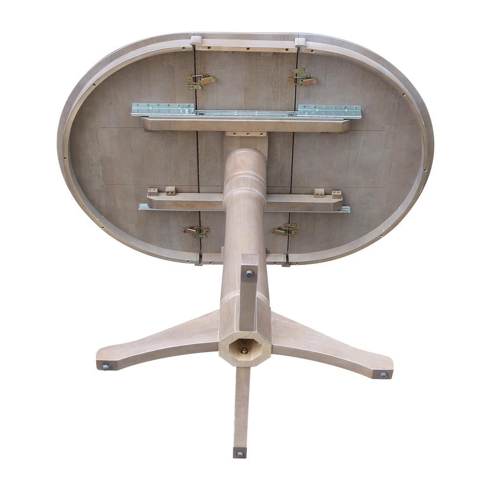 36" Round Top Pedestal Table With 12" Leaf - 28.9"H - Dining Height, Washed Gray Taupe