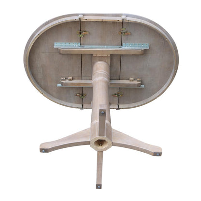 36" Round Top Pedestal Table With 12" Leaf - 28.9"H - Dining Height, Washed Gray Taupe