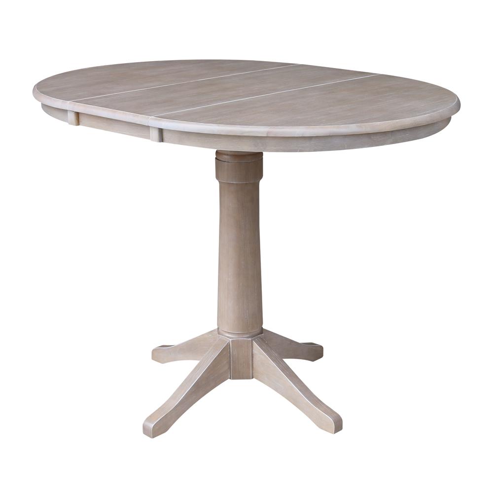 36" Round Top Pedestal Table With 12" Leaf - 28.9"H - Dining Height, Washed Gray Taupe