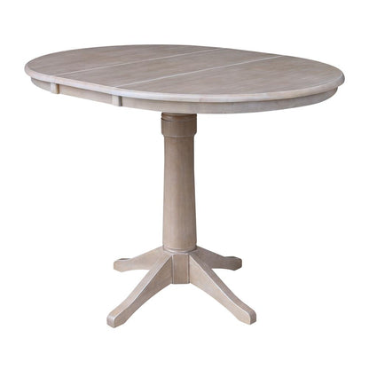 36" Round Top Pedestal Table With 12" Leaf - 28.9"H - Dining Height, Washed Gray Taupe