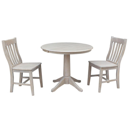36" Round Top Pedestal Table With 12" Leaf - 28.9"H - Dining Height, Washed Gray Taupe