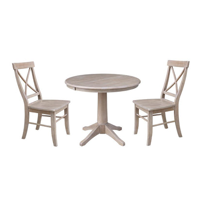 36" Round Top Pedestal Table With 12" Leaf - 28.9"H - Dining Height, Washed Gray Taupe