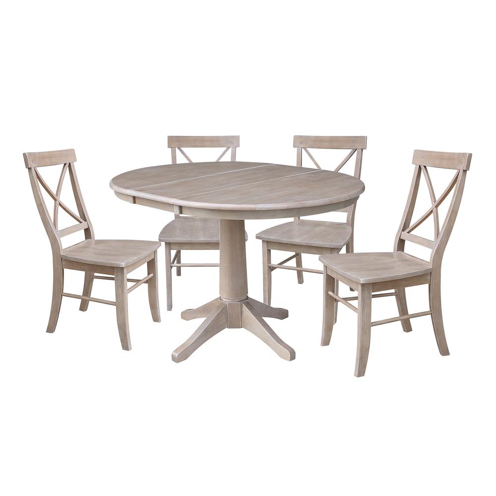 36" Round Top Pedestal Table With 12" Leaf - 28.9"H - Dining Height, Washed Gray Taupe