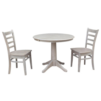 36" Round Top Pedestal Table With 12" Leaf - 28.9"H - Dining Height, Washed Gray Taupe