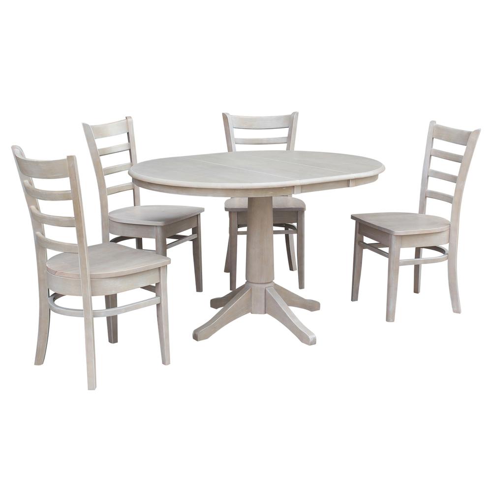 36" Round Top Pedestal Table With 12" Leaf - 28.9"H - Dining Height, Washed Gray Taupe