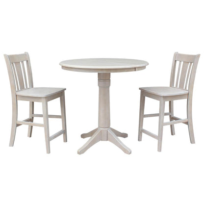 36" Round Top Pedestal Table With 12" Leaf - 28.9"H - Dining Height, Washed Gray Taupe