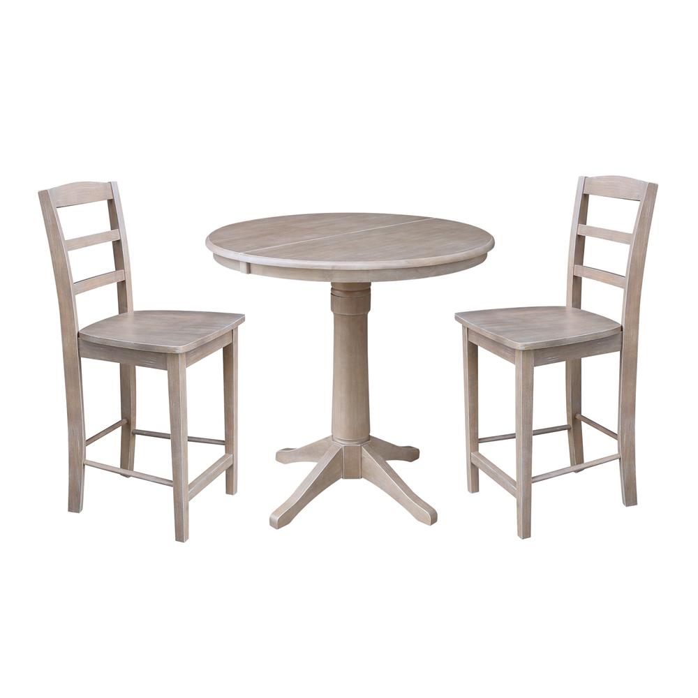 36" Round Top Pedestal Table With 12" Leaf - 28.9"H - Dining Height, Washed Gray Taupe
