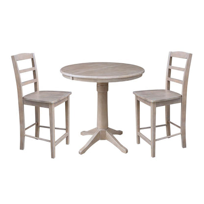 36" Round Top Pedestal Table With 12" Leaf - 28.9"H - Dining Height, Washed Gray Taupe