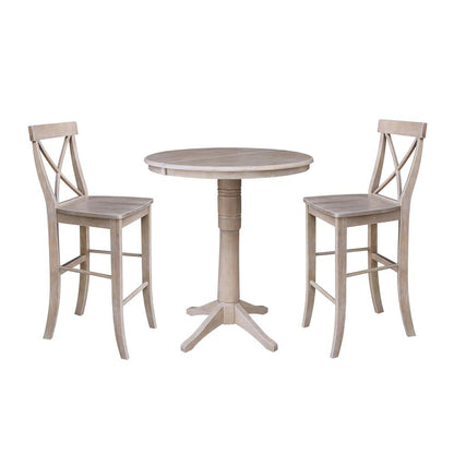 36" Round Top Pedestal Table With 12" Leaf - 28.9"H - Dining Height, Washed Gray Taupe