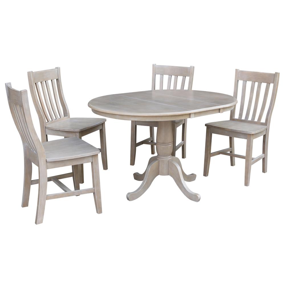 36" Round Extension Dining Table With 4 Cafe Chairs, Washed Gray Taupe