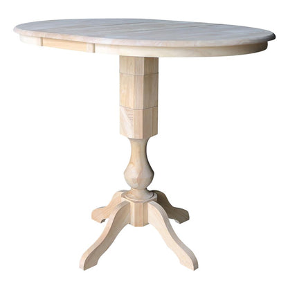 36" Round Top Pedestal Table With 12" Leaf - 34.9"H - Dining or Counter Height, Unfinished