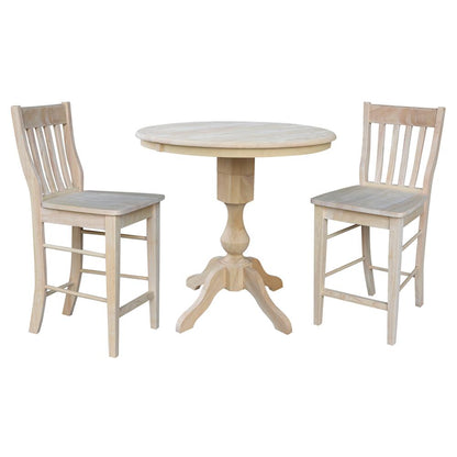 36" Round Top Pedestal Table With 12" Leaf - 34.9"H - Dining or Counter Height, Unfinished