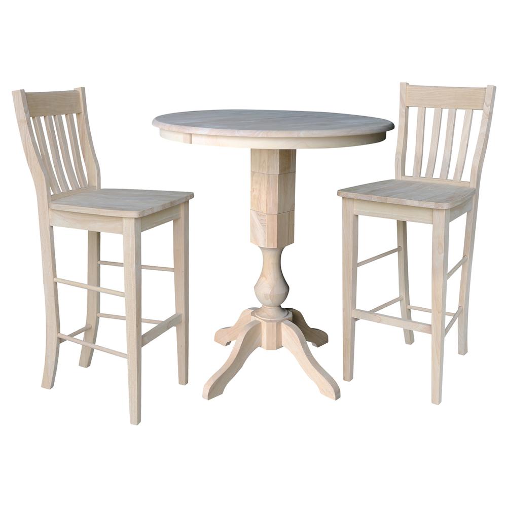 36" Round Top Pedestal Table With 12" Leaf - 34.9"H - Dining or Counter Height, Unfinished