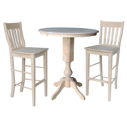36" Round Top Pedestal Table With 12" Leaf - 34.9"H - Dining or Counter Height, Unfinished