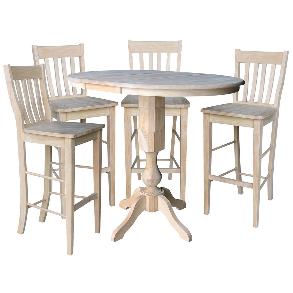 36" Round Top Pedestal Table With 12" Leaf - 34.9"H - Dining or Counter Height, Unfinished