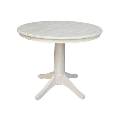 36" Round Top Pedestal Table With 12" Leaf - 28.9"H - Dining Height, Unfinished