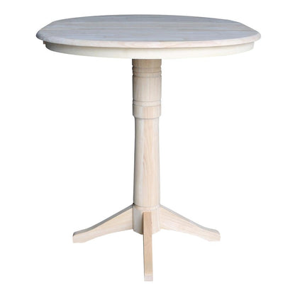 36" Round Top Pedestal Table With 12" Leaf - 28.9"H - Dining Height, Unfinished