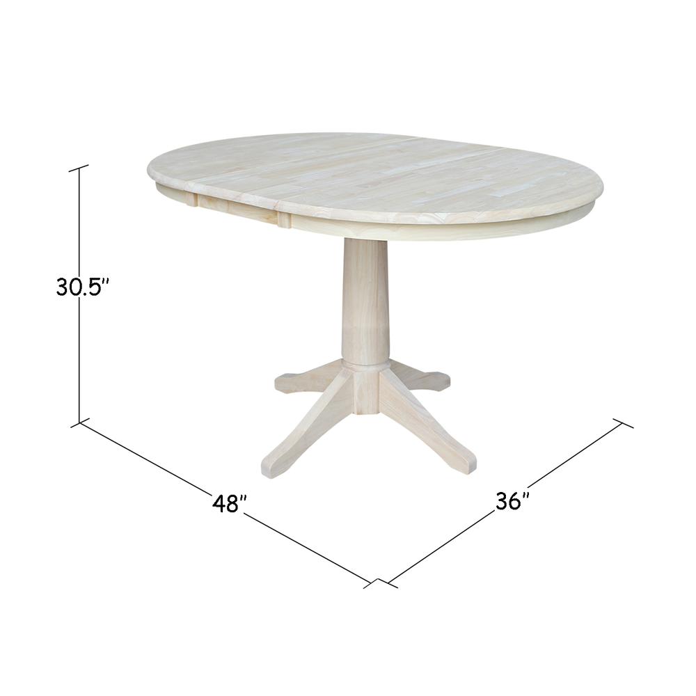 36" Round Top Pedestal Table With 12" Leaf - 28.9"H - Dining Height, Unfinished